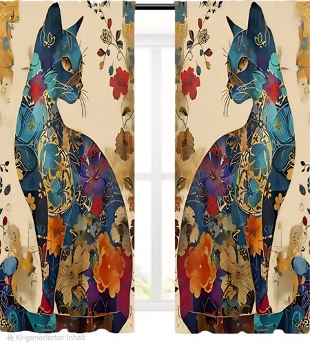 2 teiliger langer Katzenvorhang